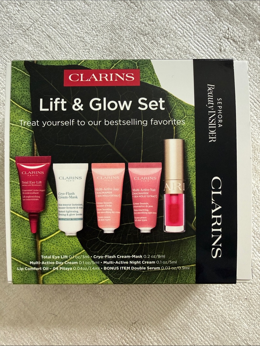 Clarins Lift & Glow Set - Pink and Red Mini Skincare & Lip